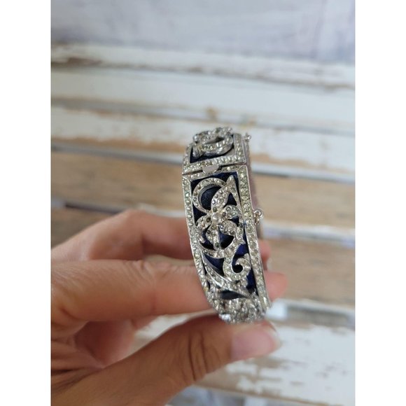 Vintage blue rhinestone bracelet women's small - Picture 3 of 6